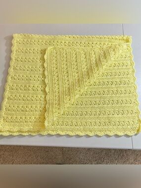 Hand-Crocheted Yellow Blanket Throw 27X47 inches